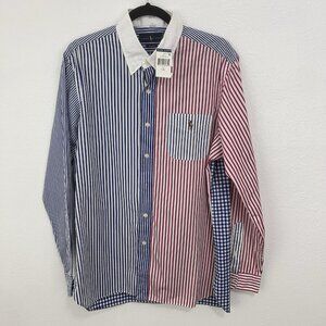 POLO RALPH LAUREN Blue Multi Classic Fit Striped Colorblock Oxford Fun Shirt LRG